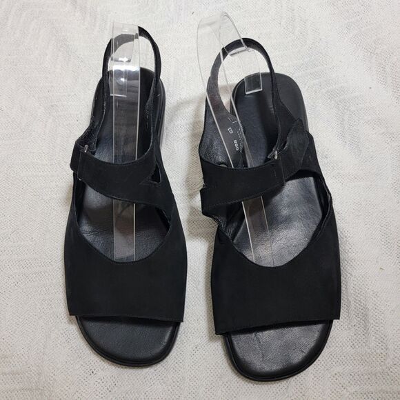 Munro American Black Nubuck Block Heel Wedge Sandals‎ 9.5 WW Double Wide M380886 - Picture 2 of 16